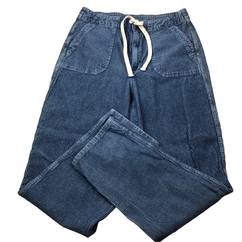 J Crew Tie Waist Camp Corduroy Blue Pants Size M Tall